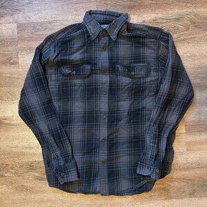 Faded Glory Casual Button Down Mens Small Gray Plaid Rugged Flannel Shirt
